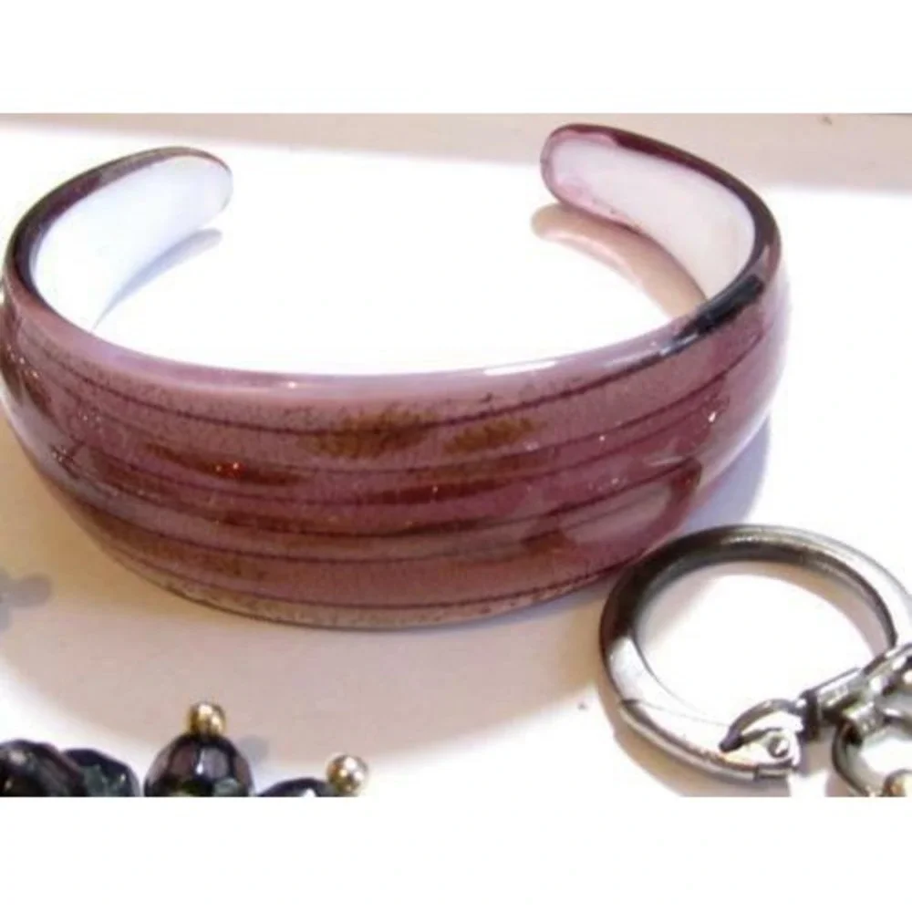 Purple Glass Cuff Bracelet*Copper Bird‎ Pin*Rhinestones*Vintage Jewelry Lot